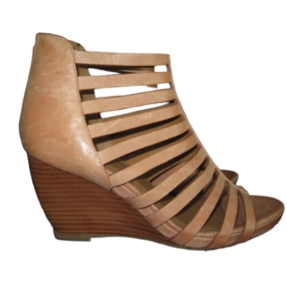 Johnston & Murphy Leather "Nadine" Strappy Wedge Heels Zip Up Back 7.5M - Picture 1 of 8